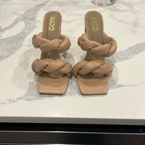 EGO Braided Double Strap Square Toe Mules in Beige
